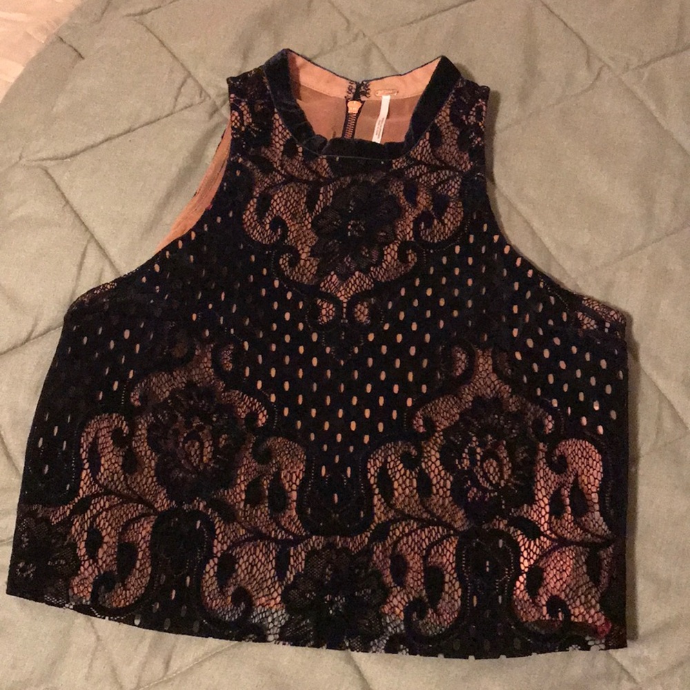 Free People Black Velvet crop top XS